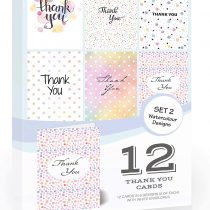 12 x Watercolour Thank You Cards by Olivia Samuel - Folding Style Multipack - Set 2 with Envelopes