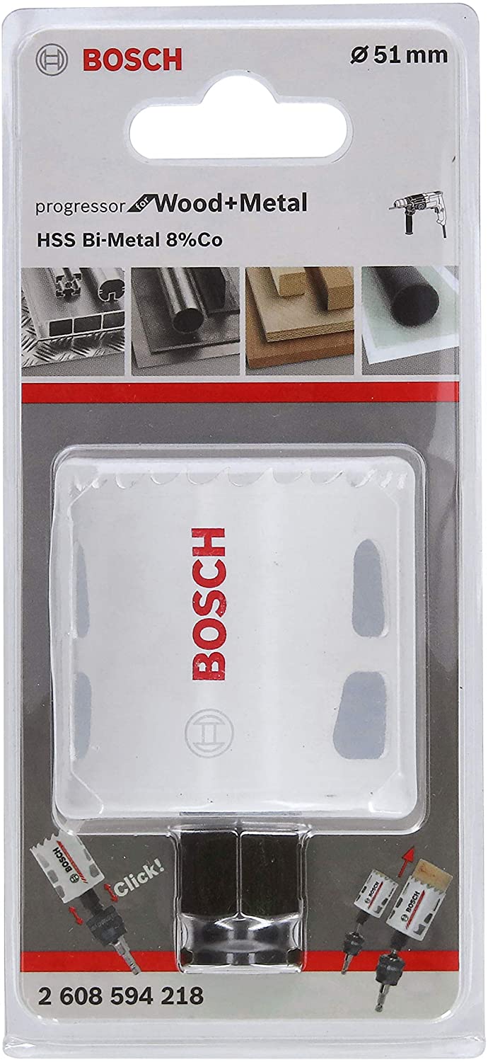 BOSCH Bi-Metal Hole Saw (for Wood and Metals 8% Cobalt Alloy, Progressive Tooth Design, diameter 51 mm, Accessory Drills)