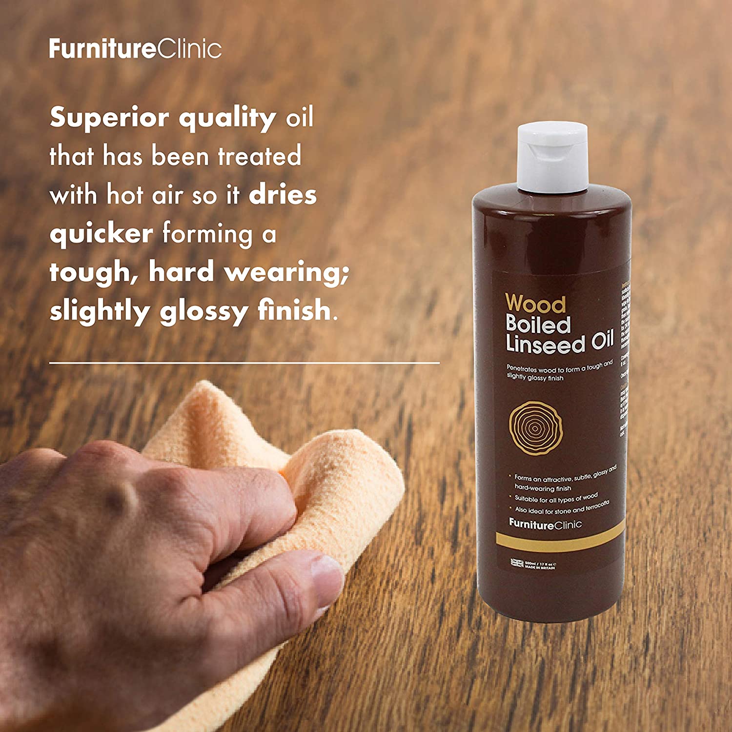Furniture Clinic Boiled Linseed Oil for Wood 500ml, Premium Oil to Enhance, Seal & Protect The Natural Beauty of Oak - Image 3
