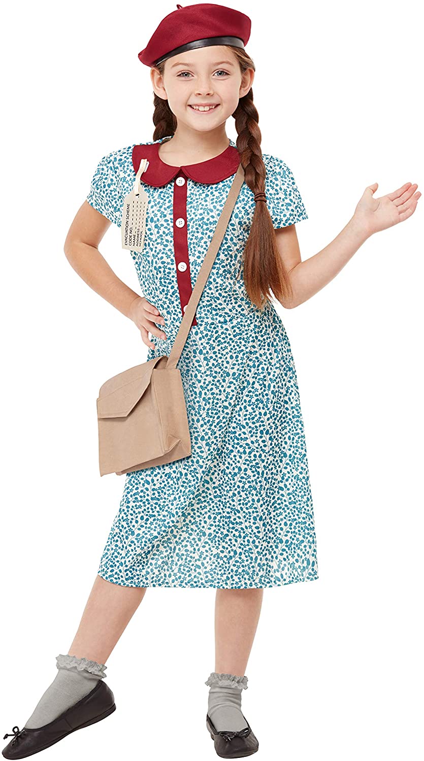 My Illusions Girls Evacuee Costume Large Blue, Large 10-12 Years