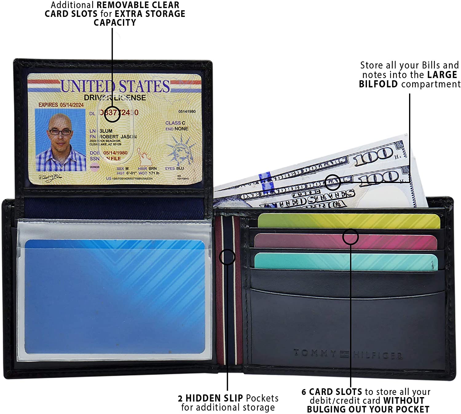 Tommy Hilfiger mensLeather Passcase Wallet Wallet - Black - One size - Image 2