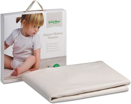 The Little Green Sheep Waterproof Mattress Protector for Babies, Organic Cotton, 70 x 140 cm, Cot Bed Size