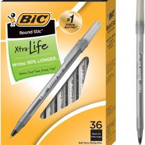 BIC Round Stic Xtra Life Ballpoint Pen, Medium Point (1.0mm), Black, Flexible Round Barrel For Writing Comfort, 36-Count