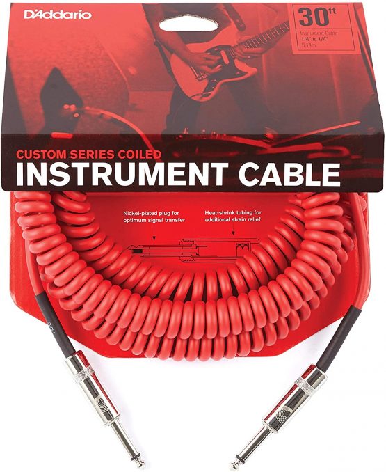 D'Addario Guitar Cable - Guitar Lead - Instrument Cable - Guitar Accessories - Coiled Cable - 30 Feet/9.14 Meters - Red - 1 Pack - Image 2