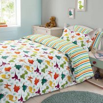 Dreamscene Kids Duvet Cover Pillowcase Bedding Set Boys Girls Dinosaur Reversible Stripe - Single