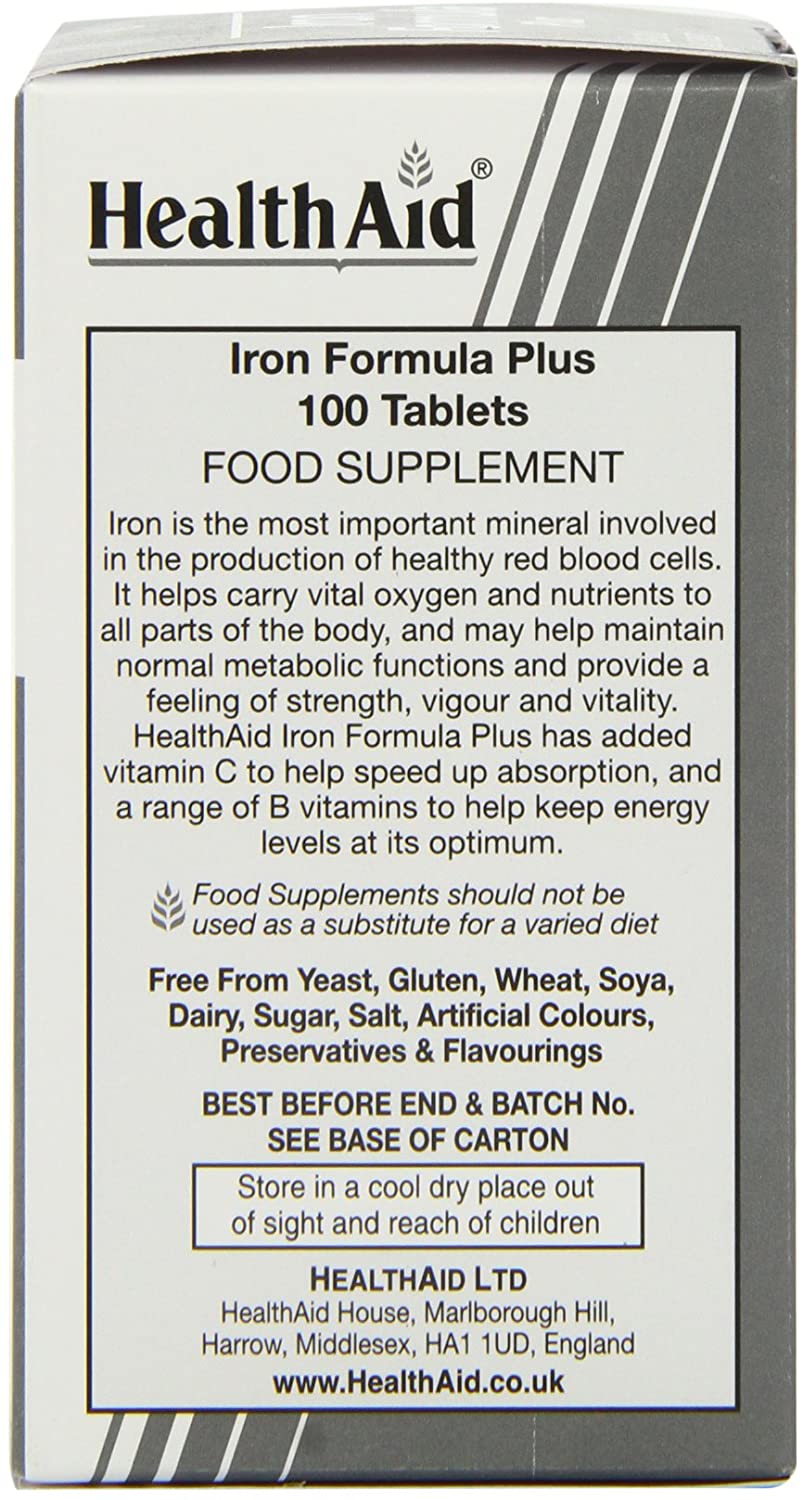 HealthAid Iron Formula Plus - 100 Count (Pack of 1) Vegetarian Tablets, White - Image 4