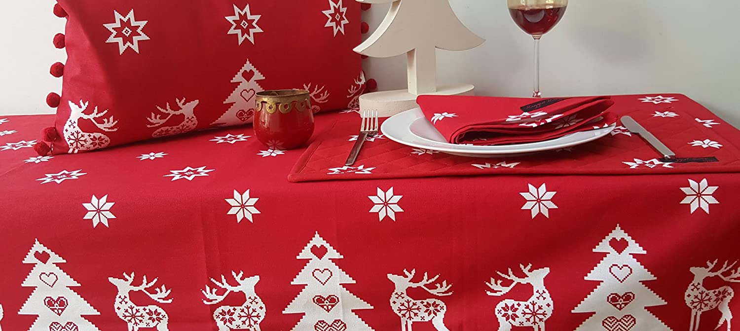 Ragged Rose Christmas Table Cloth, Festive Linen Tablecloth with Nordic Style Prints for Living Room & Kitchen - Image 2