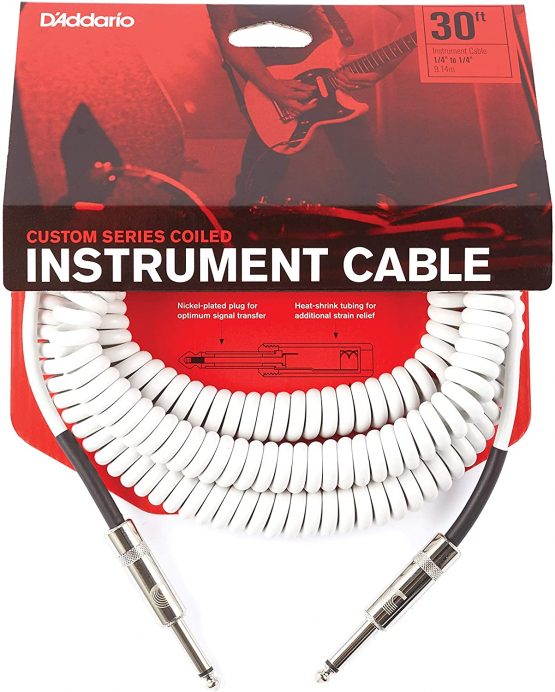 D'Addario Coiled Instrument Cable, 30' - White - Image 2