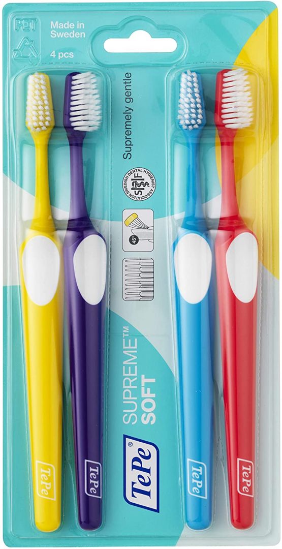 TePe Supreme toothbrush for adults with longer filaments and secure