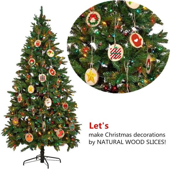 TICIOSH Wood Slices 6-7 cm Natural Wood Slices Drilled Hole Unfinished Log Wooden Circles for DIY Crafts Wedding Decorations Christmas Ornaments (30 pcs 6-7cm) - Image 3