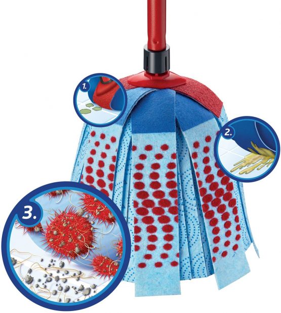 Vileda SuperMocio 3Action XL Compact Mop with Extra Refill, Red/Blue, 12 x 11 x 48 cm - Image 2