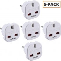 Pack of 5 Travel Adapter | UK to European Plug Adapter Converter (Euro Type C, E, F) EU Plugs for travelling to Italy Cape Verde Poland Spain Turkish Greece Bulgaria and more