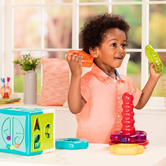 Battat BT2631Z Stacking Rings and Shape Sorter Cube – Learning Toys for Kids - Image 3