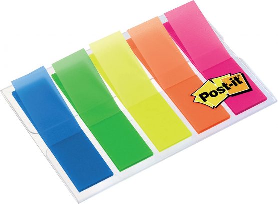 3M Germany 683HF5 Post-it Index Transparent Holders Transparent Bright Colours 11.9 x 43.2 mm 5 x 20 Sticking Strips in a Case