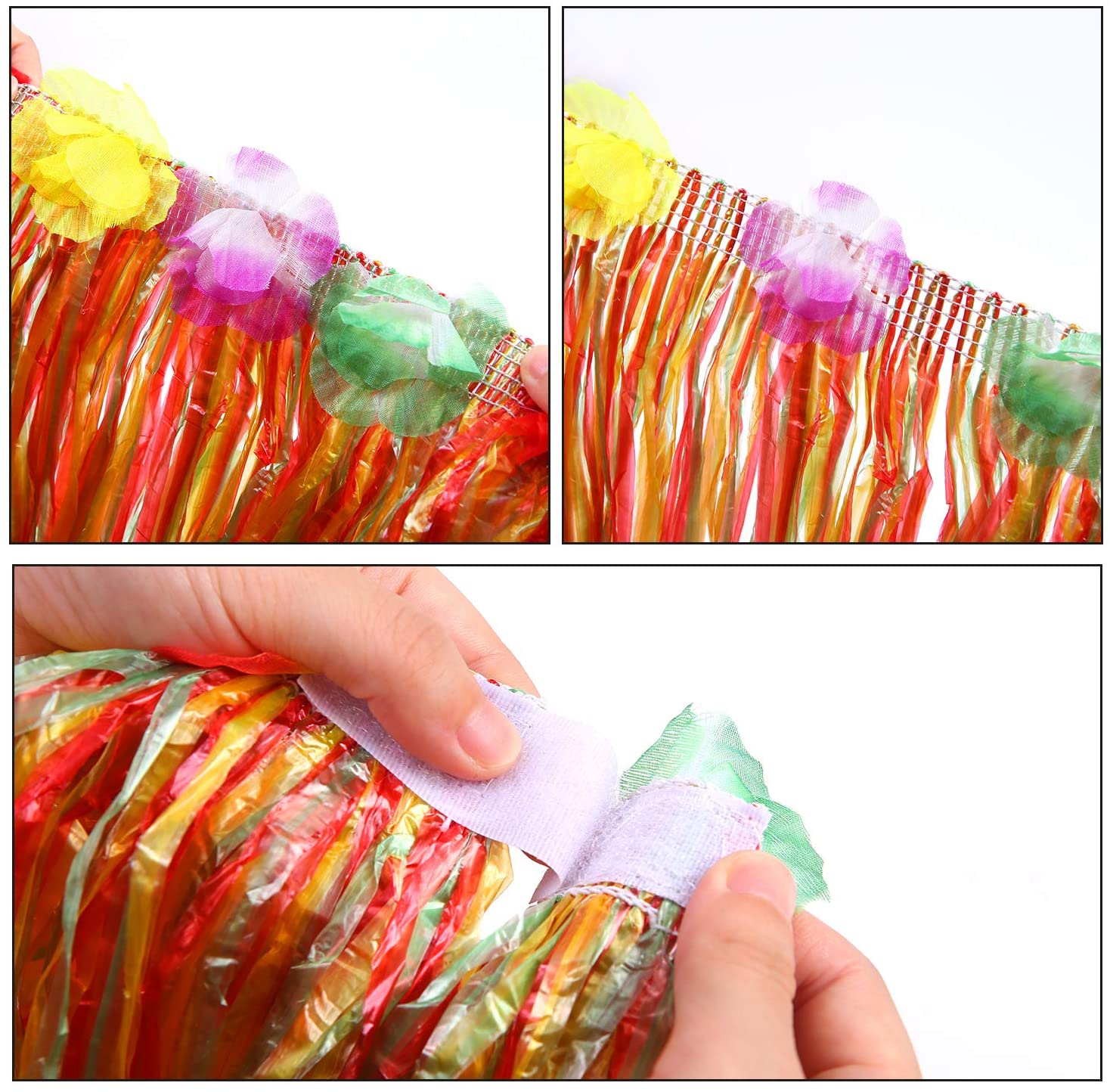 ELCOHO 8 Pieces Large Colorful Hawaiian Hula Grass Skirt Sunglasses Leis Necklace Bracelet Set (Colorful) - Image 4