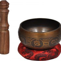 Special Etching Tibetan Singing Bowl Set By Dharma Store - Buddhism Yoga Meditation - With Striker & Cushion