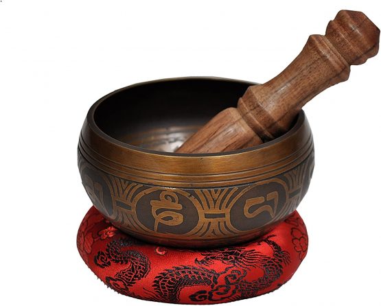 Special Etching Tibetan Singing Bowl Set By Dharma Store - Buddhism Yoga Meditation - With Striker & Cushion - Image 2