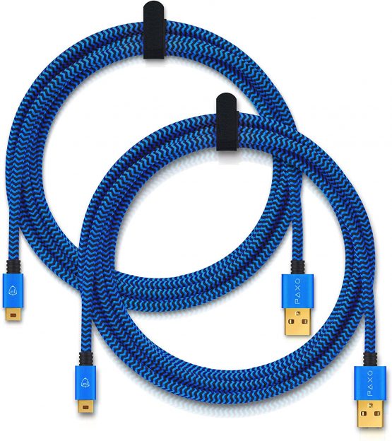 2 x 4m charging cable for PS3 controller, USB to Mini USB cable long, braided cable (braided), gold plated, blue/black - Image 3