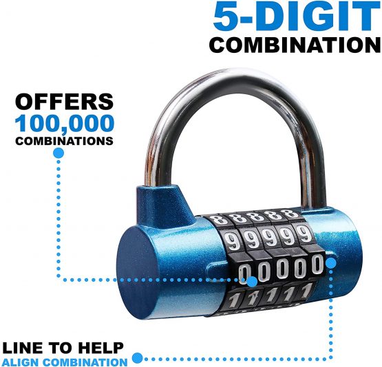 Belle Vous Blue 5 Digit Combination Padlock (2 Pack) - L6.5 x W2.5cm (2.56 x 0.98 inches) - Resettable Heavy Duty Waterproof Indoor/Outdoor Lock for Gym, Work & School Lockers, Gates, Fence & Shed - Image 3