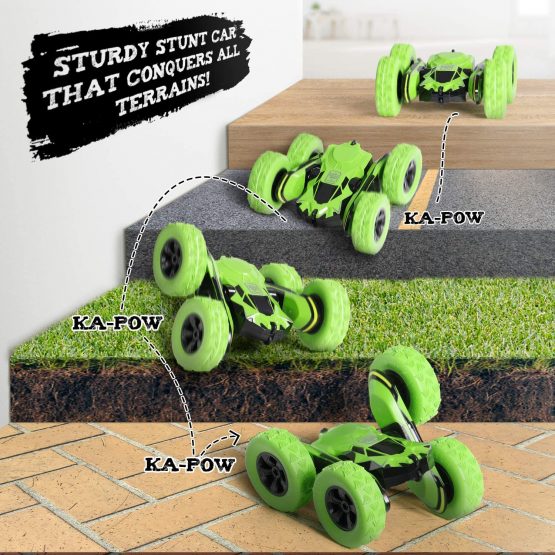 SGILE 4WD Remote Control Car for 6-12 Years Old Kids - 2.4Ghz 360° Double Side Flips RC Stunt Car Truck Toy Gift, Green - Image 2