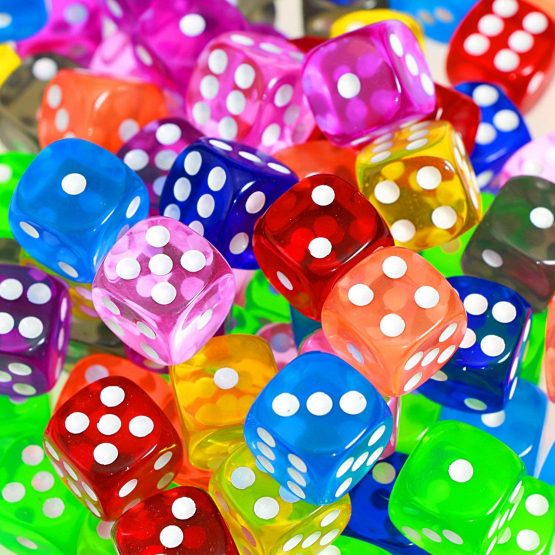 YOUSHARES 100Pcs Dice Set of 10 Transparent Colors for Dice Games – 16mm 6 Sided Standard Dice with A Velvet Dice Carrying Bag, Board & Tenzi Dice Games and Other Casino Games - Image 4