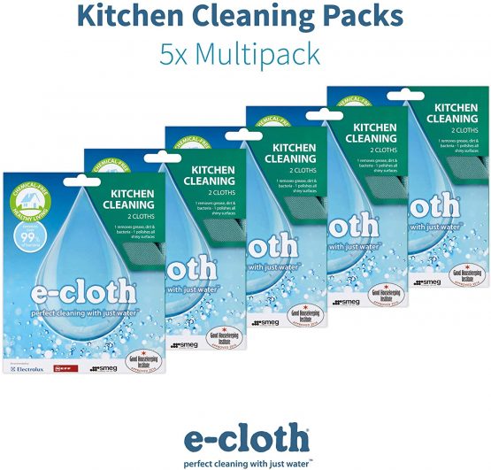 E-Cloth Kitchen Pack, Microfibre, Blue & Green, 2 Cloth Set, 5 Pack