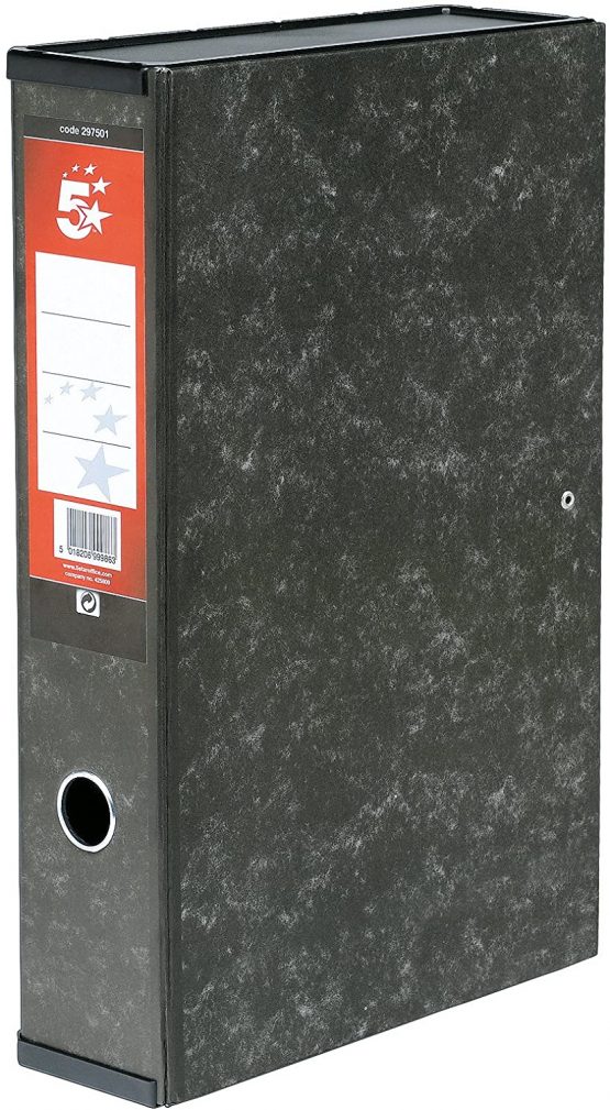 5 Star Office Box File Lock Spring with Ring Pull and Catch 75mm Spine Foolscap Cloud Effect, Grey