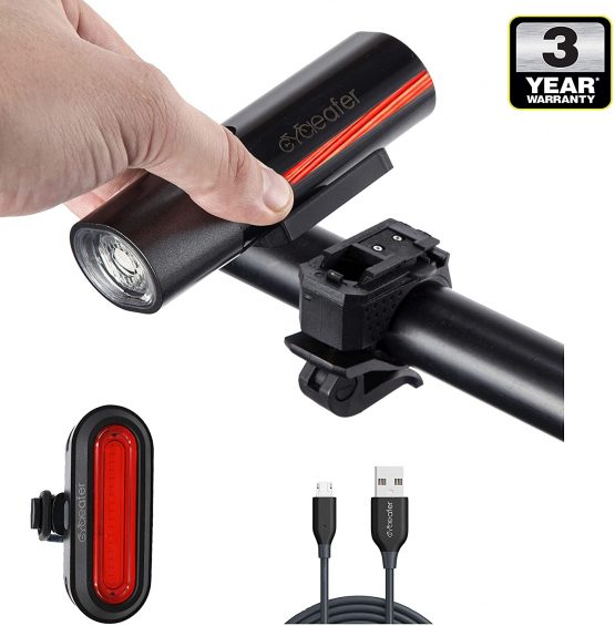 Cycleafer® BIKE LIGHTS SET, USB Rechargeable LED BIKE LIGHT, 3 YEAR WARRANTY, POWERFUL Lumens, FRONT Bicycle Lights + FREE TAILLIGHT Rear Light, Premium Quality Flashlight, Module aubVOLT l UK COMPANY