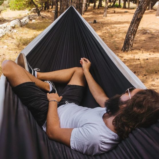 Hang, (double) hammock made of parachute silk 300 cm x 170 cm Holds up to 200 kg including suspension, 1, Black & White - Image 2