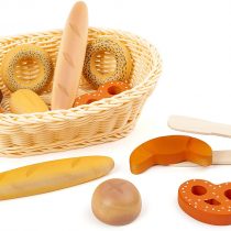 Small Foot 11444 Breadbasket Set Fresh, Made of Wood, with Baked Goods Tongs, Accessory for Children's Kitchens and Play Stores Toys, Multicolored