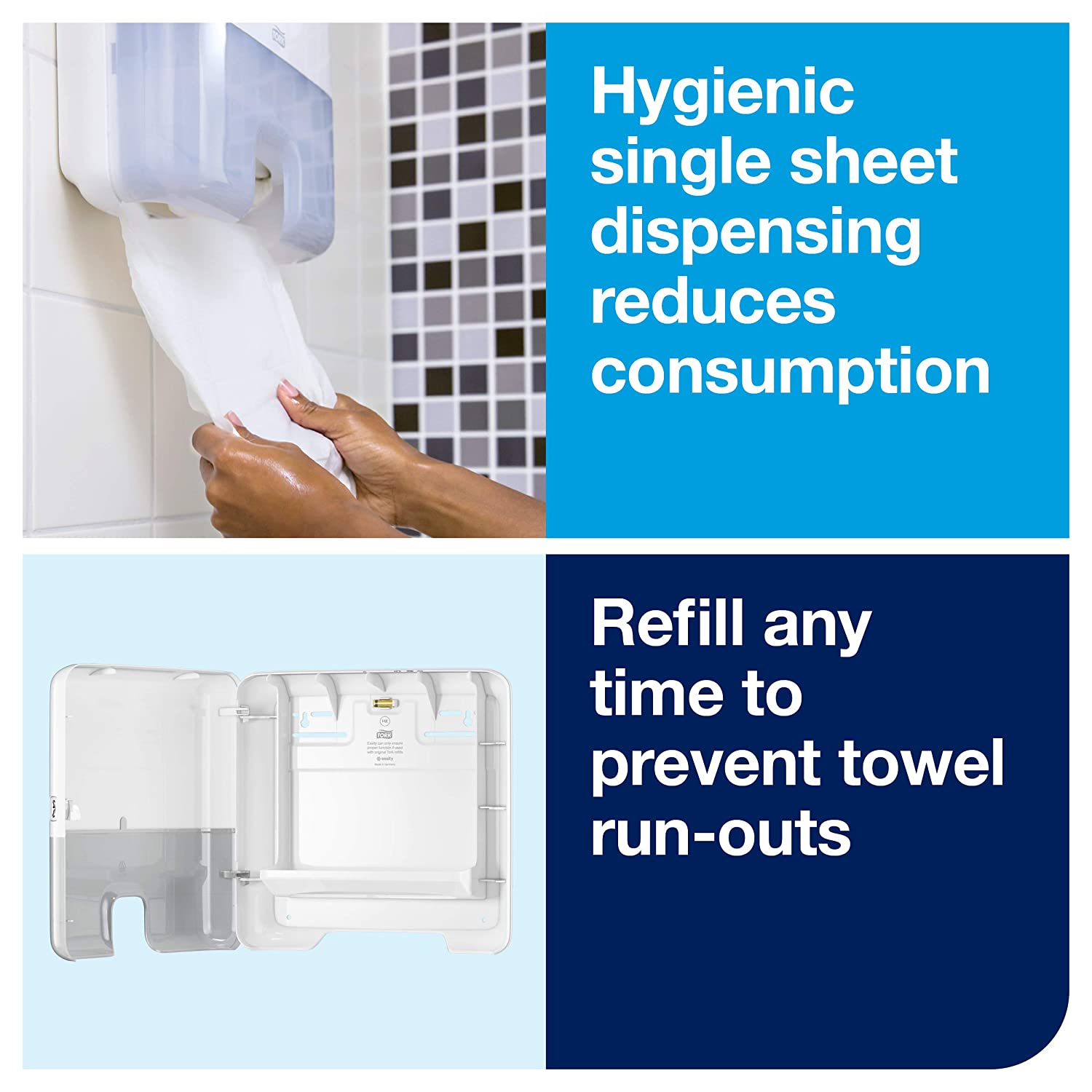 Tork Xpress Multifold Mini Hand Towel Wall Mounted Dispenser White H2, One-at-a-Time Dispensing, Elevation Range, 552100 - Image 2