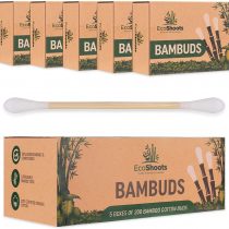 EcoShoots 1000 Bamboo Cotton Buds | Value Pack of 5x200 Organic Bambuds | Recycled Plastic Free Packaging | GOTS Certified Organic Bamboo Earbuds | Biodegradable & Compostable
