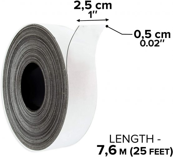 Dry Erase Magnetic Strips - 2,5cm x 7,6m Magnetic Tape Roll - Blank Write On Magnets - Sticky Labels and Stickers - Writable Flexible Magnet Sheet for Whiteboards, Refrigerator and Crafts - Image 3