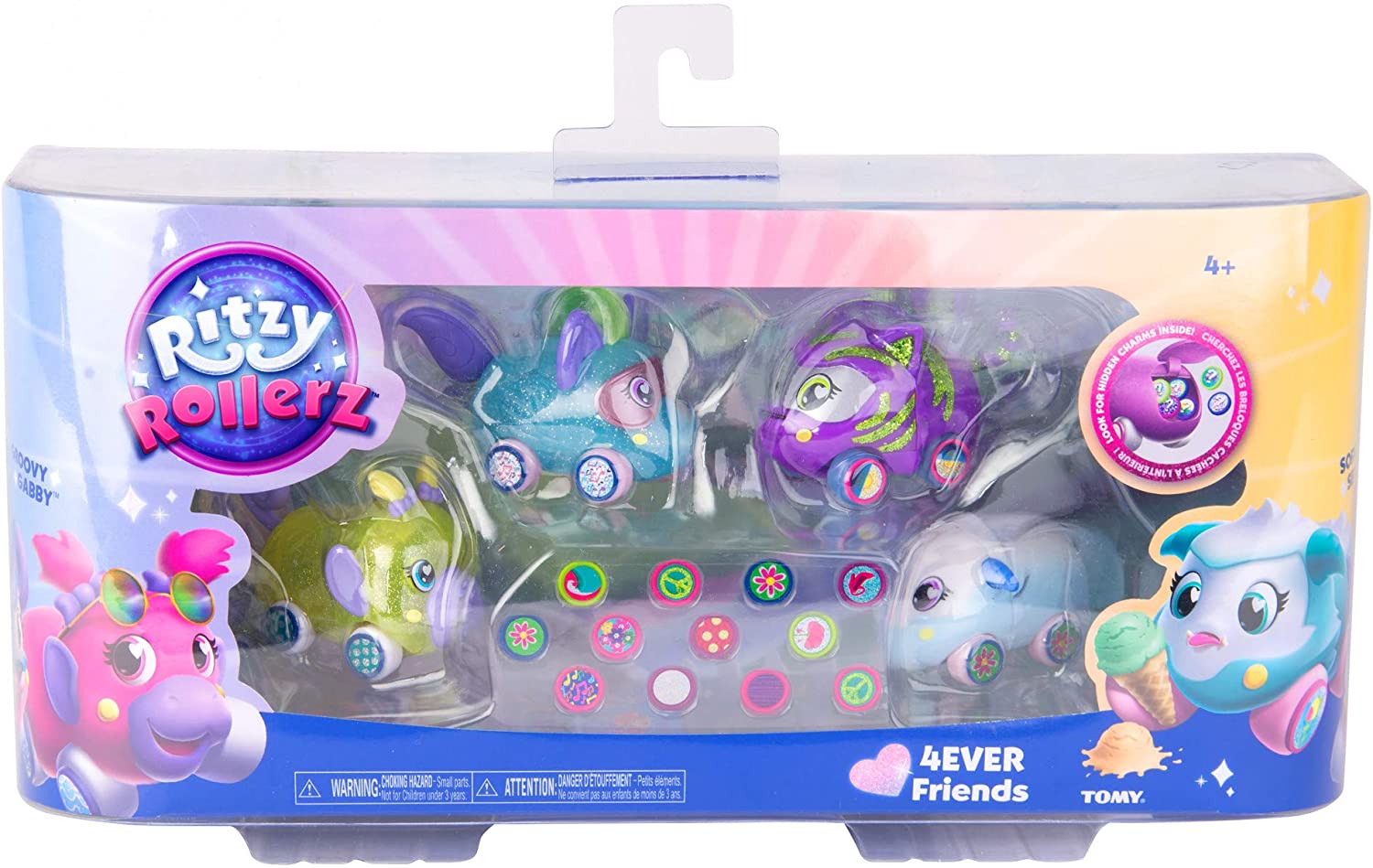 Tomy Ritzy Rollerz 46880 Set of 4 Multi-Coloured Characters, Small Cars to Customize, Includes 28 Collectable Charms - Image 4