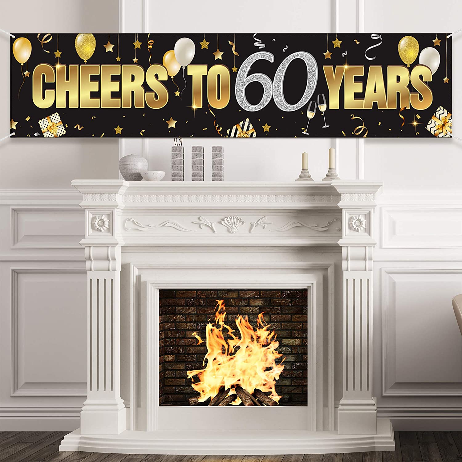 Cheers to 60 Years 60th Birthday Banner Decorations for Men Women Happy 60th Birthday Banner Birthday Party Supplies Black Gold Backdrop for 60th Birthday Decor (70.9 x 15.7 Inch)