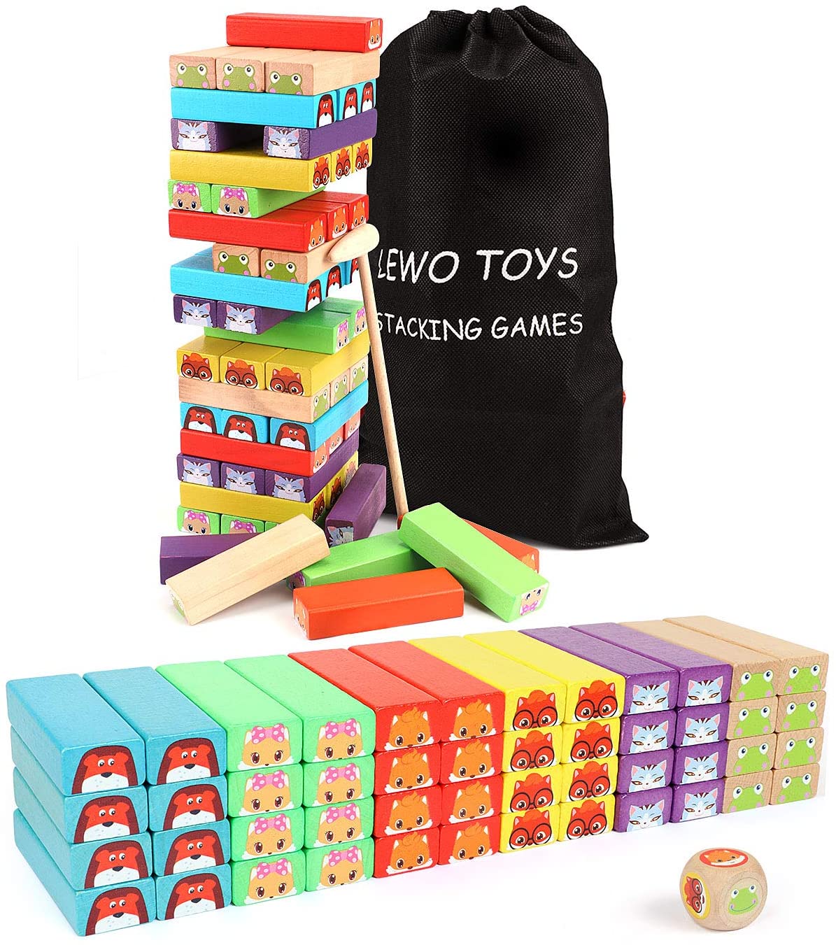 Lewo Coloured Stacking Game Wooden Building Blocks Tower Board Games