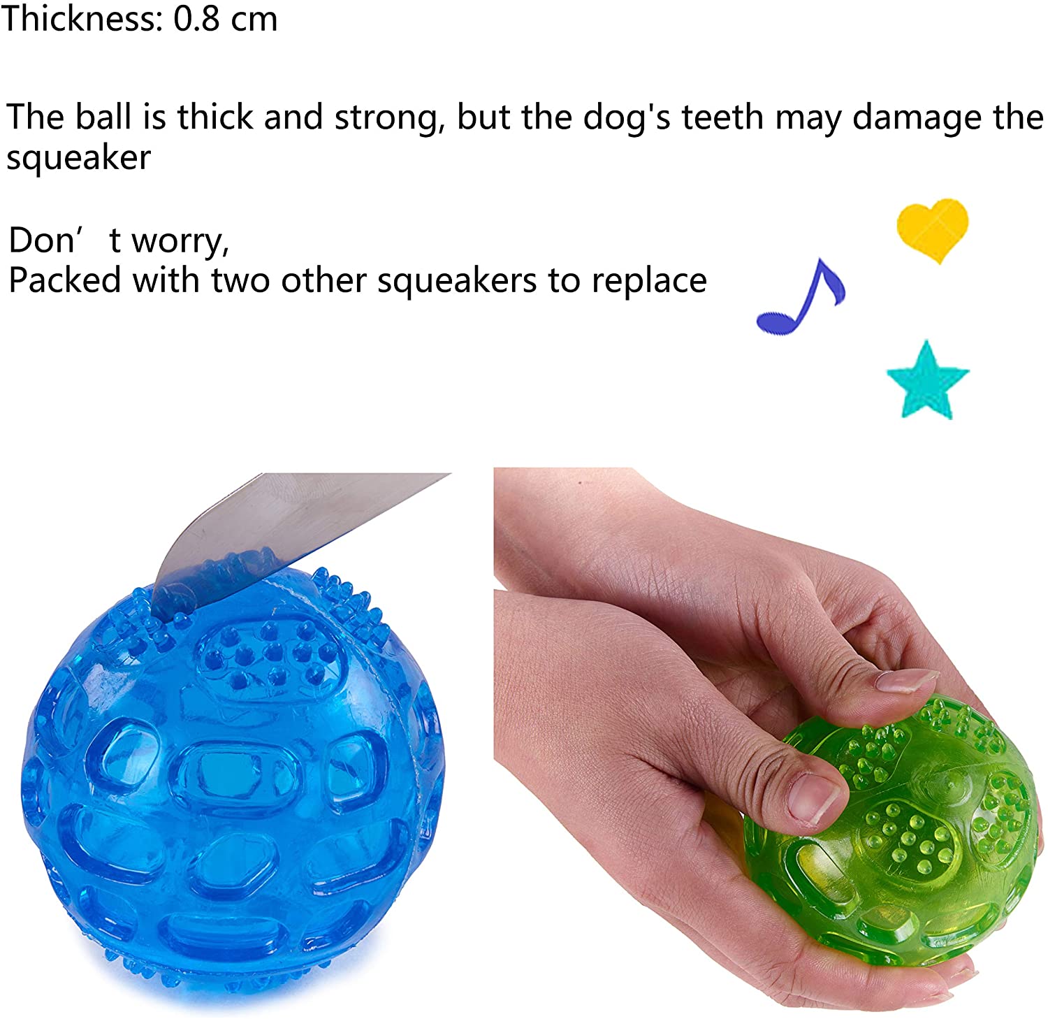 PETTOM Dog Ball Squeaky Toy Durable Small Dog Chew Toys Balls