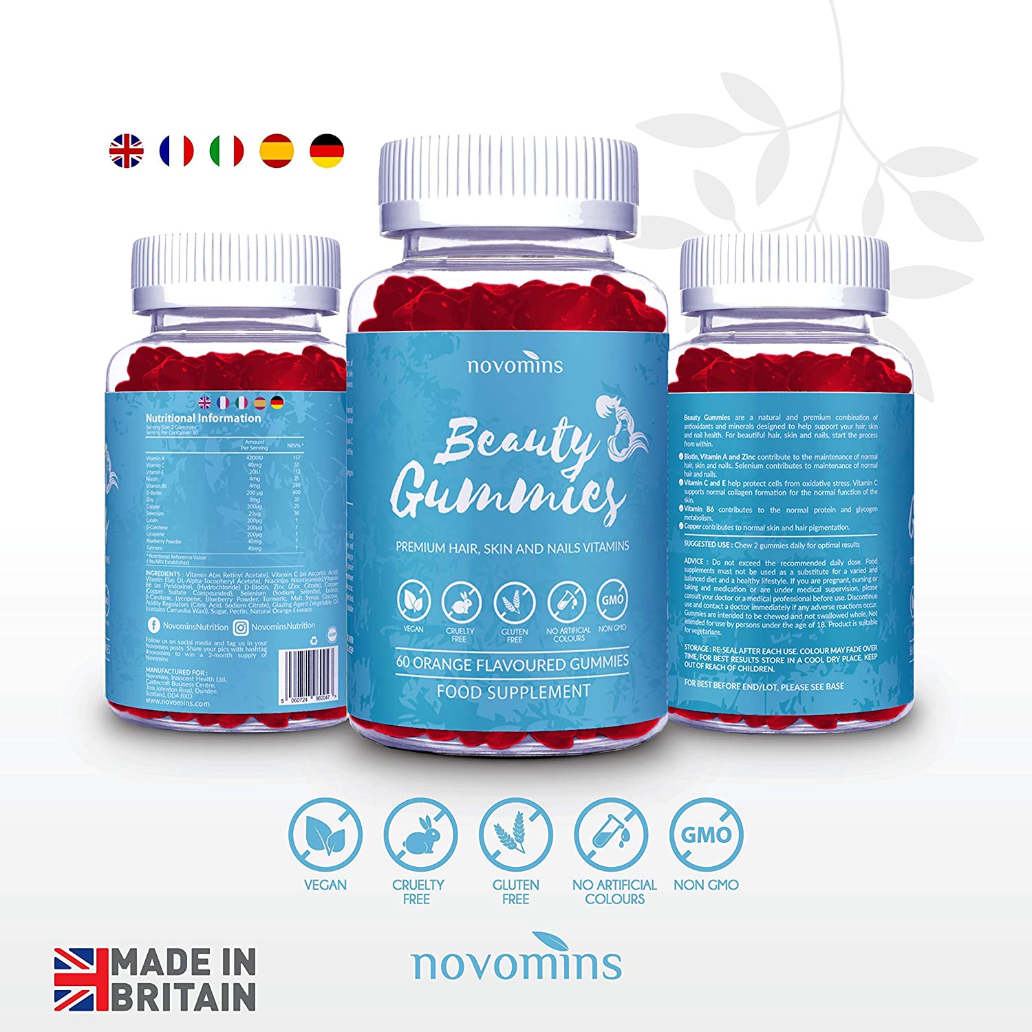 Hair Skin and Nails Vitamins, 60 Gummies with Vitamin A, C, E & Zinc, Biotin Hair Growth Vitamins for Hair Care - Image 2