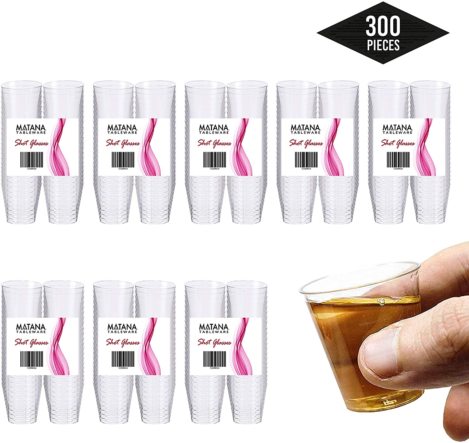 MATANA 300 Plastic Shot Glasses, Clear (30ml / 1oz), Reusable, Shot Glasses Plastic, Shot Glass, Jelly Shots