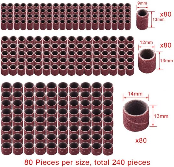 AUSTOR 252 Pieces Sanding Drum Kit with Free Box Including 240 Pieces Drum Sander Nail Sanding Band Sleeves and 12 Pieces Drum Mandrels for Dremel Rotary Tool. - Image 3