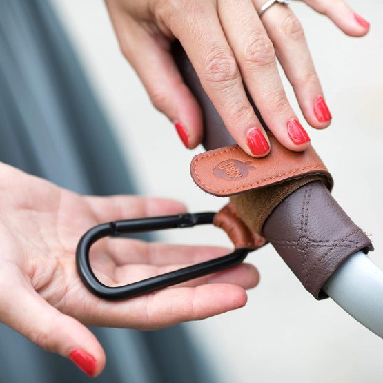 Brown Buggy Clips by Baby Uma - Award Winning: MadeforMums & LovedByParents Awards. Leather Style Pushchair Hooks, Brown, 2 Pack - Image 4