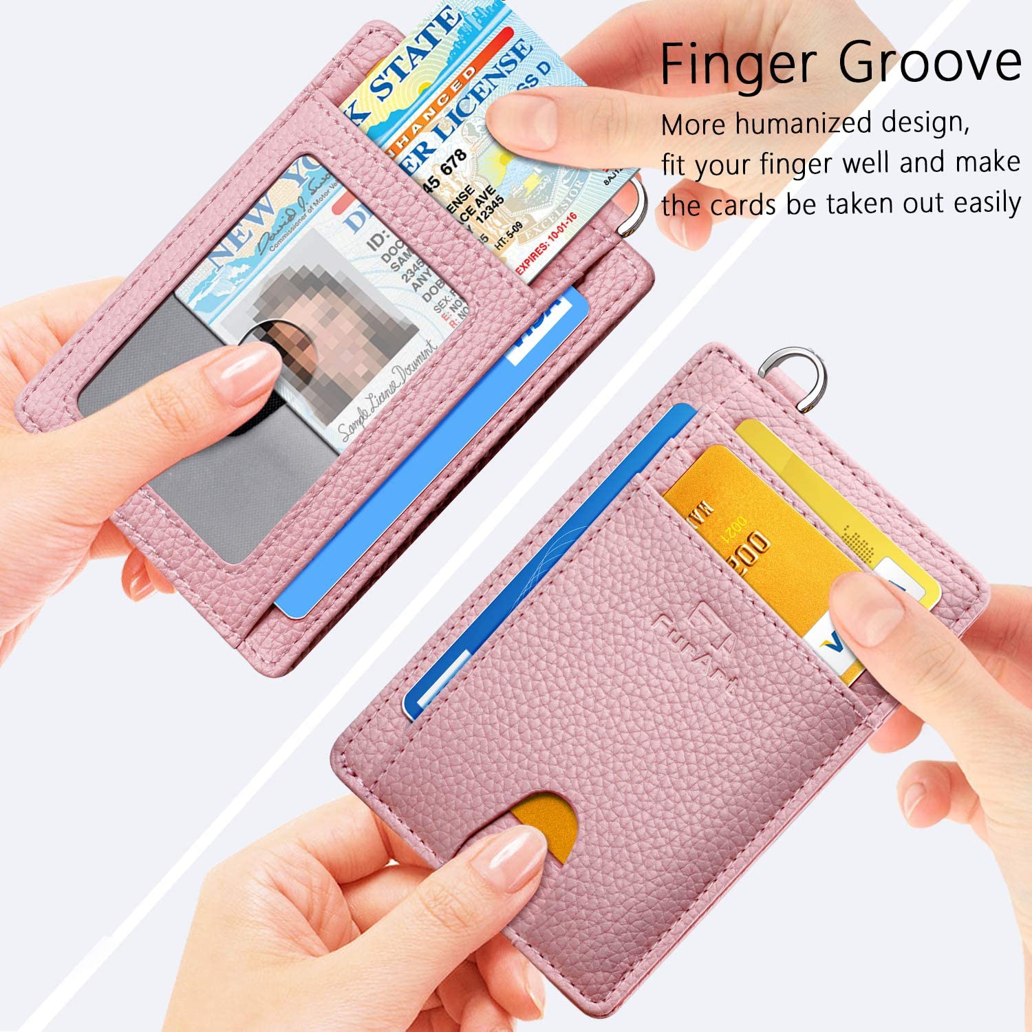 FurArt Credit Card Holder Wallet, Slim RFID Blocking Minimalist Women's Card Wallet, Litchi Pink - Image 3