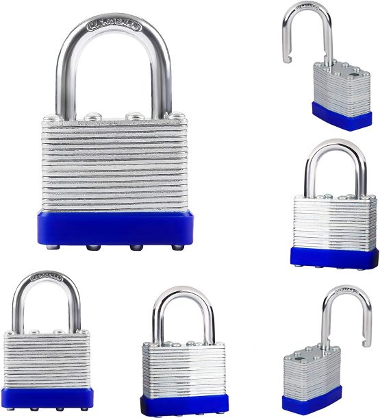 Belle Vous Heavy Duty Laminated Steel Shackle Padlocks with 2 Keys (4 Pack) - 6mm Shackle - 6.4 x 4.2 x 2.4cm/2.36 x 1.65 x 0.94 inches - Weatherproof Indoor/Outdoor Keyed Locks for Storage & Locker - Image 4