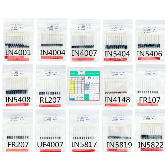 BOJACK 14 value 240 pcs Diode Assortment Kit Contain Rectifier/Fast Recovery/Schottky/Switching Diode 1N4001 IN4004 IN4007 IN5404 IN5406 IN5408 RL207 FR107 FR207 UF4007 IN5817 IN5819 IN5822 IN4148 - Image 3
