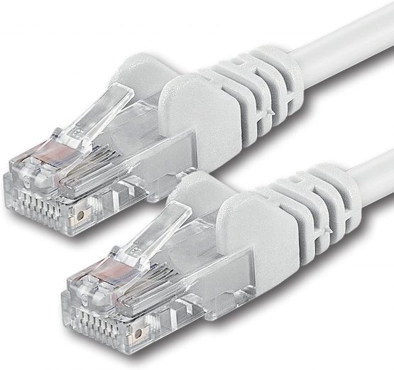 1aTTack - 1m - white - 1 piece - Ethernet Gigabit Lan network cable (RJ45) 1000Mbit/s patch cable UTP compatible with CAT.5 CAT.5e CAT.7