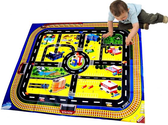 Kids Giant City Playmat Floor Play Mat for Toy Cars Road Railway Train Track
