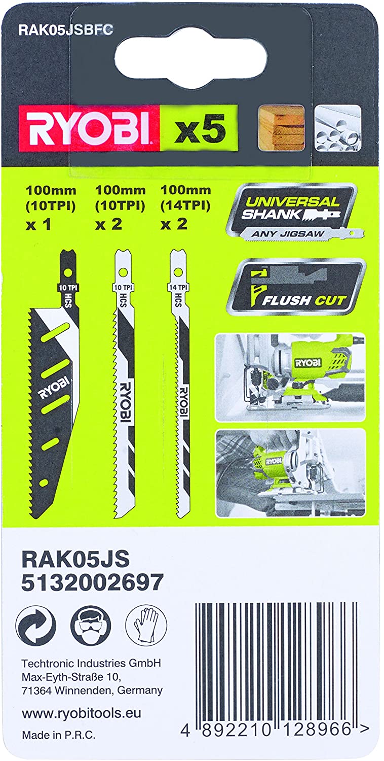 Ryobi RAK05JSBFC Jigsaw Blade Set (5 Piece), Black - Image 2