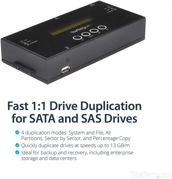 StarTech SATSASDUPE11 1:1 Hard Drive Duplicator and Eraser for 2.5 Inch/ 3.5 Inch SATA (I/II/III) and SAS (I/II) HDD SSD, LCD and RS-232, Cloner and Wiper - Image 3