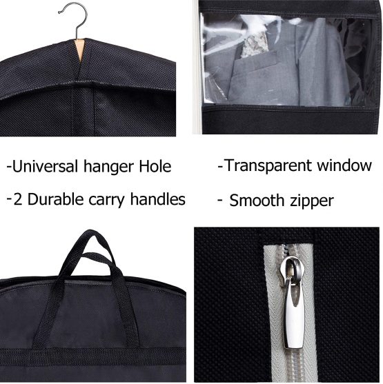 MISSLO 54" Suit Carriers for Men Long Dress Hanging Suit Bag Garment Covers for Clothes with 2 Large Mesh Pockets - Image 4