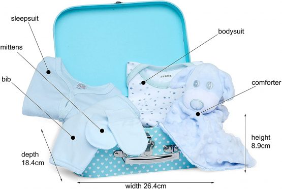 Baby Gift Set - Blue Hamper Box for Baby Boy with Newborn Essentials Including a Comforter, Bodysuit, Sleepsuit, Cotton Bib and Mittens - Image 3